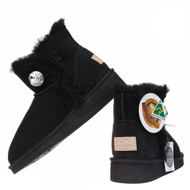 WedgesUGG雪地靴施华洛世奇系列短筒羊皮毛一体靴澳洲本土手工制作女士防滑保暖冬季棉靴女鞋 黑色 37码