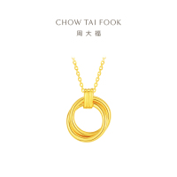 周大福珠宝首饰双圈 足金黄金项链吊坠 计价(工费:460元)F222950精品