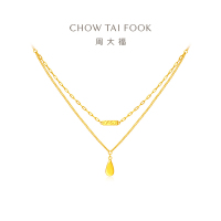 周大福 简约水滴状 实心吊坠足金黄金项链(工费:820计价) EOF964 