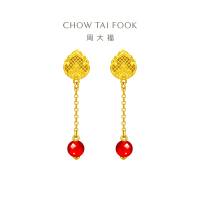 周大福 传承盛世华彩 定价足金黄金耳环寓意福禧莲连 R33602 七夕礼物