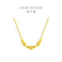 周大福 方糖镭射珠项链 足金黄金吊坠项链(工费:480计价)F230485七夕礼物