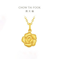 周大福 复古绽放丝绒玫瑰花黄金吊坠女(工费320计价)EOF1367