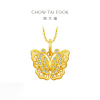 周大福 金丝羽蝶蝴蝶镶钻石黄金吊坠女足金首饰送女友生日礼物 ERU87