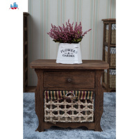 简易美式床头柜简约复古卧室卧室置物柜收纳柜欧式藤编柜子边柜 泰空仓