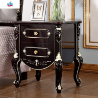 欧式床头柜黑檀色小简欧卧室美式深色新古典实木抽屉花床边柜 泰空仓