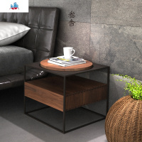 北欧INS风床头柜极简黑胡桃实木简约现代工业风带抽屉床边柜 泰空仓