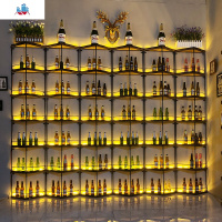 酒吧餐厅铁艺隔断酒架吧台壁挂装饰三角形实木发光酒柜置物架 泰空仓酒柜家具