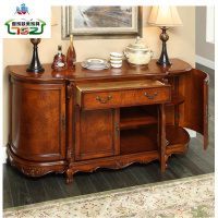 美式实木餐边柜碗碟柜 欧式仿古酒柜微波炉柜子 大容量客厅橱柜 泰空仓酒柜家具