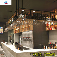 定制工业风酒吧铁艺吊架家用吊顶吊柜倒挂红酒杯架悬挂吧台酒柜 泰空仓酒柜家具