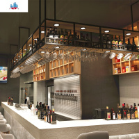 工业风吧台酒架悬挂置物铁艺吊架吊柜酒柜倒挂高脚杯架装饰收纳架 泰空仓酒柜家具