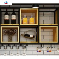 创意格子壁挂酒架铁艺实木酒吧休闲酒柜餐厅墙上置物架展示酒杯架 泰空仓酒柜家具