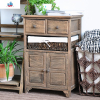 实木床头柜地中海收纳柜储物柜带复古斗柜美式客厅阳台柜抽屉式 泰空仓