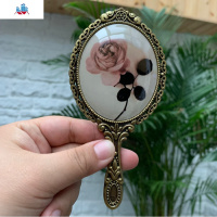 韩国金属复古玫瑰花朵 随身便携可折叠镜手柄镜 小号化妆镜子 泰空仓