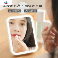 led化妆镜补光带灯网红宿舍桌面台式梳妆镜女折叠随身便携小镜子 泰空仓