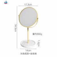 小西家 北欧风ins天然大理石梳妆镜 台式桌面化妆镜金属双面镜子 泰空仓