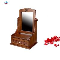 台式化妆镜大号木质可翻转镜子中式复古木质梳妆镜美颜高清公主 泰空仓