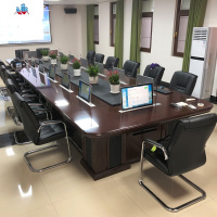 办公家具大型实木油漆智能会议桌长桌无纸化会议系统升降屏显示器 泰空仓办公桌