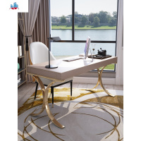 轻奢后现代书桌椅简约美式办公桌不锈钢写字台真皮书房卧室电脑桌 泰空仓
