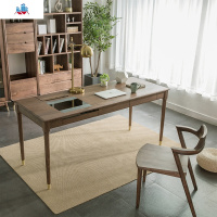 日式山川简约电脑办公桌樱桃木黑胡桃书桌北欧全实木定制玻璃书桌 泰空仓电脑桌