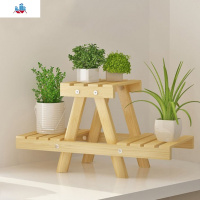 木制阳台花架实木客厅盆景架子木头花架子木质俩层地面组装落地式 泰空仓花架/花几