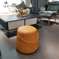 北欧创意换鞋凳网红客厅千鸟格沙发矮凳真皮脚踏马鞍凳搁脚圆方凳 泰空仓沙发凳/脚踏