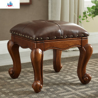 臻雅美式全实木真皮矮凳欧式儿童小凳子家用换鞋凳沙发脚踏客厅矮 泰空仓