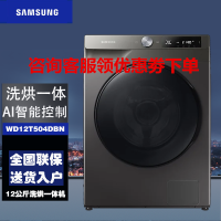 三星(SAMSUNG)WD12T504DBN/SC 12公斤滚筒全自动洗烘一体AI智能泡泡净洗衣机