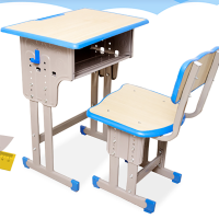 虎齐+单人双柱升降课桌椅+JWXHQ029
