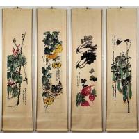 齐白石字画手绘四尺花鸟燕子蔬果南瓜丝瓜精装裱立轴商务礼品收藏