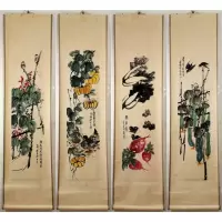 齐白石字画手绘四尺花鸟燕子蔬果南瓜丝瓜精装裱立轴商务礼品收藏