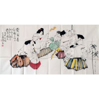 王西京字画手绘四尺横幅仕女梨园春韵图赠专辑商务礼品装饰收藏