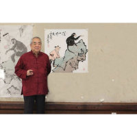 范曾字画手绘斗方国画人物猴子深山有友赠合影画册商务礼品收藏