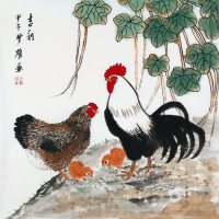 方楚雄字画手绘花鸟斗方工笔鸡吉利赠鉴定证书商务礼品装饰收藏