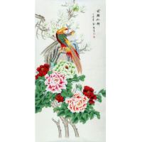 喻继高字画手绘四尺工笔花鸟锦鸡前程似锦赠画册商务礼品收藏