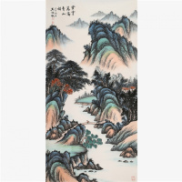 吴湖帆字画手绘四尺竖幅写意云霄万高青山媚山水字画古玩装饰证书