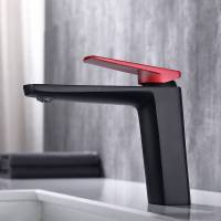 海澳德 轻奢北欧黑色简约冷热水龙头脸盆全铜方形红色浴室洗手间面盆龙头