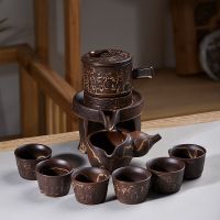 特价懒人紫砂石墨半自动旋转功夫茶具套装整套陶瓷茶壶防烫茶杯子