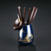 镇豪茶道六君子铜实木黑檀家用功夫茶具配件陶瓷茶叶罐茶勺茶针