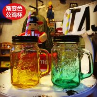 玻璃杯花茶杯渐变色水杯冷饮杯奶茶杯果汁饮料杯带盖送吸管500ml