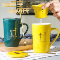 陶瓷马克杯带盖勺杯子创意个性潮流情侣咖啡杯男女牛奶杯家用水杯