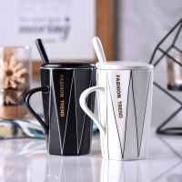 陶瓷马克杯带盖勺潮流情侣喝水杯家用咖啡杯男女学生大容量牛奶杯