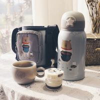 316儿童保温杯带吸管双盖大容量水杯子可爱少女心小学生背包水壶