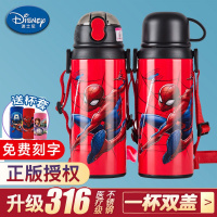 迪士尼保温杯带吸管儿童水杯学生宝宝水壶双盖316不锈钢杯子双盖