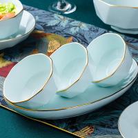 景德镇陶瓷5寸米饭碗家用6寸面碗8汤碗7轻奢钻石纹八角碗青瓷餐具