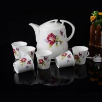 电热壶烧水壶办公室电热茶壶搪瓷热水壶自动家用玻璃水煲快壶 一壶六杯套装1.2L-彩蝶玫瑰