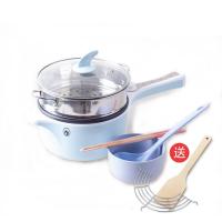 学生宿舍电煮锅电小炒锅麦饭石迷你小型1人2熬粥小电锅一人食泡面 蓝色加蒸笼加碗-筷子-勺子