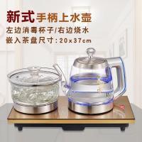全自动底部上水电热水壶家用烧茶器智能抽水式玻璃烧水壶茶具套装 消毒款+6茶杯)金色双炉手柄上水