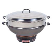 电锅商用铸铁锅特大容量50CM电炒锅家用多功能电热锅2-4人6电蒸锅 46CM单蒸笼8-12人使用