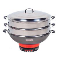 电锅商用铸铁锅特大容量50CM电炒锅家用多功能电热锅2-4人6电蒸锅 50CM双蒸笼10-20人使用(2700瓦)