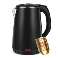 电水水壶家用自动断电开水壶保温大容量电热水壶送礼烧水壶 至尊黑304食品级加厚双层防烫大口径直身壶2.3L